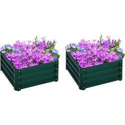 OutSunny Set of 2 Raised Garden Bed Galvanised Planter Box Easy Setup