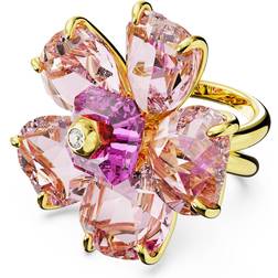 Swarovski Florere cocktail ring, Flower, Pink, Gold-tone plated