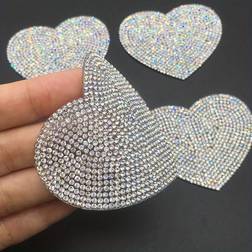 Shein 1pcs Sparkling Rhinestone Love Heart Shape Patches, Applique, Iron On Patches For Clothing, Hats, Bags Decoration