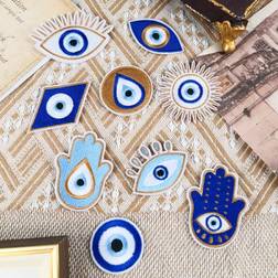 Shein 9pcs Evil Eye & Hamsa Cartoon Pattern Embroidered Patches, Iron-On/Sew-On For Diy Crafts On Clothes, Hats, Bags, Shoes, Jackets, Etc