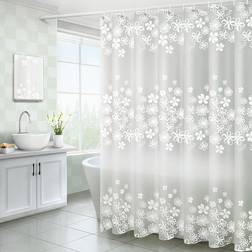 Shein 1pc PEVA Bathroom Shower Curtain Liner, Whtie Flower Bath Shower Curtain, Mildew Resistant, Waterproof, PEVA Shower Liner