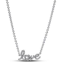 Pandora Handwritten Love Necklace - Silver/Transparent