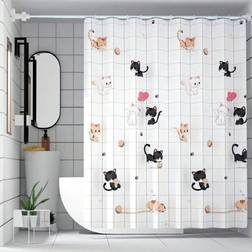 Shein 1pc Peva Printed Cat Pattern Shower Curtain For Bathroom, With Hooks