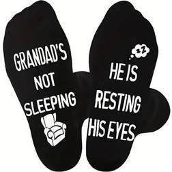 Shein 1 Pair Men's Black Socks With Lettering And Glue Dots "GRANDPA's NOT ASLEEP, HE IS RESTING HIS EYES" Funny Non-Slip Mid Calf Socks, Funny Gift For Grandpa, Grandpa Gifts,Gifts For Grandparents On Father's Day/Christmas/Birthday