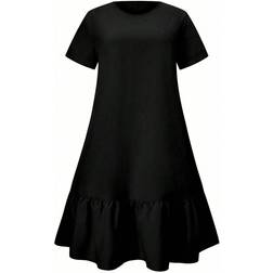 Shein Essnce Plus Size Women's Plain Asymmetric Hem Midi Dress