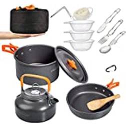 Overmont OVERMONT Camping köksredskap set utomhus porslin set kastrull set grillporslin picknickkruka med kaffekanna tekanna aluminium