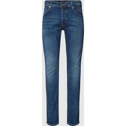 Jack & Jones Slim Fit Jeans mit Label-Patch Modell 'GLENN' in Dunkelblau, Größe