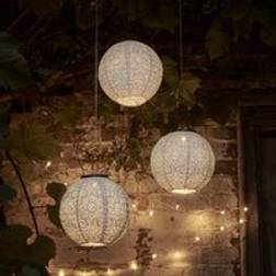 Lights4fun 3 White Tyvek Moroccan Hanging Solar Lanterns