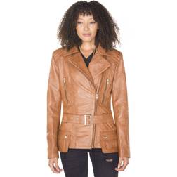 Infinity Leather Infinity Leather Womens Long Biker Jacket-Quito Tan