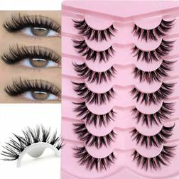 Shein 7 Pairs Fluffy Winged Lashes Clear Band Lashes Cat Eye Natural Look Wispy Faux Mink Eyelashes Full Strip Lashes