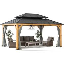 Sunjoy 12x16 ft. Wood Gazebo, Hardtop Cedar