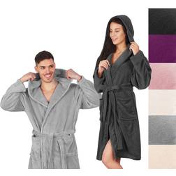DecoKing DecoKing Badrock – kort kvinnor män unisex med huva morgonrock mikrofiber mjuk lätt gosig mikrofiber fleece robby, GRÅ