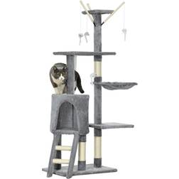 Pawhut Cat Tree Kitty Activity Centre Condo Scratching Post with Toys 131cm