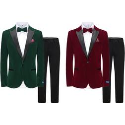 Braveman Men's 2-Piece Velvet Birdseye Lapel Slim-Fit Tuxedo Burgundy Burgundy