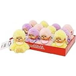 Monchhichi Sekiguchi 201495 – Original Monchhichi, sorterad i gul, lila och rosa, ca 15 cm stort gosedjur av plysch