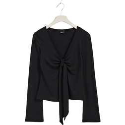 Gina Tricot Tie Front Long Sleeve Top - Black