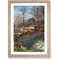 East Urban Home River Landscape Brown/ Grey Framed Art 27x36cm