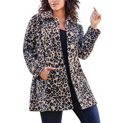 Roaman's Women's Plush Fleece Jacket - Khaki Graphic Spots