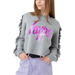Hype Girl's Ruffle Princess Script Crop Crew Neck - Grey (ZVLR-235)