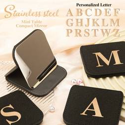 Shein Stainless Steel Folding Makeup Mirror Personalized Gold-Foil Letters - Black