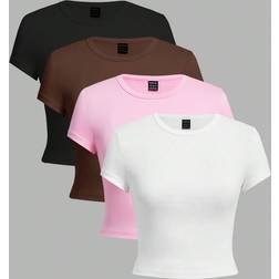 Shein 4pcs Solid Color Round Neck T-Shirts