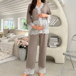 Shein Maternity Lace Splicing Long Sleeve Pajama Set