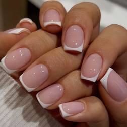 Shein Short Square With French Tip Press On Nails - White