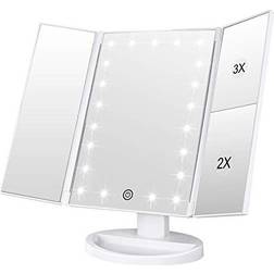 Weily WEILY Makeup Mirror with 21 Natural LED Lights, 3X/2X Magnification, Batteries/USB Dual Power Supply Lighted Cosmetic Mirrors White
