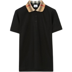 Burberry Check Collar Cotton Polo Shirt - Black