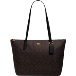 Coach Zip Top Tote In Signature Canvas - Gold/Brown Black