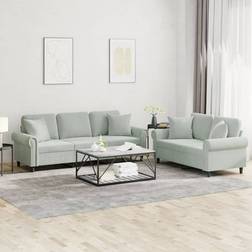 vidaXL Sofagarnitur 2-tlg mit Kissen Hellgrau Sofa Zweisitzer