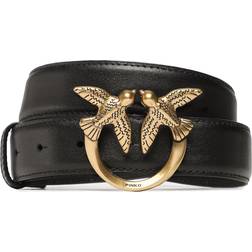 Pinko Love Birds leather belt 3cm - Black/Old Gold