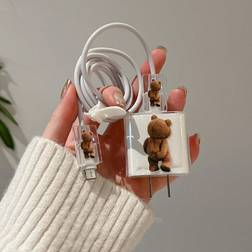 Shein 4pcs/Set Transparent Tpu Case For Apple 20w Fast Charger With Cute Colored Bear Design, Compatible With Charger And Data Cable