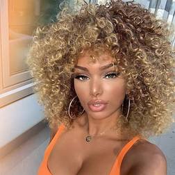 Shein 14 inch Blonde Curly Wigs 70s Kinky Brown Mixed Blonde Afro Wigs for women Curly Blonde Wigs