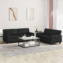 vidaXL Soffgrupp 2 Delar Svart Konstläder Soffa