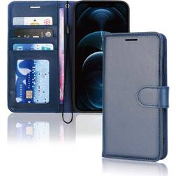 TechGear Blue iPhone 12 Pro Max PU Leather Wallet Case, Flip Protective Case Cover with Wallet Card Holder, Stand and Wrist Strap with Magnetic Closure