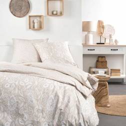 Today Parure Lit Double "Sunshine" En Coton Imprimé Arabesque - Rose Et Blanc - 220 x 240 cm Housse de couette Beige (240x220cm)