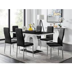 Furniturebox Giovani Black Dining Set 90x160cm 7pcs