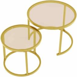 LivingAndHome Tea Glass Coffee Table 106x106cm 2pcs