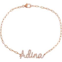 Adina Eden Script Name Paperclip Bracelet - Rose Gold/Diamonds