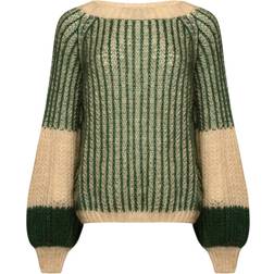 Noella Liana Knit Sweater - Beige/Bottle Green