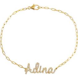 Adina Eden Script Name Paperclip Bracelet - Gold/Diamonds