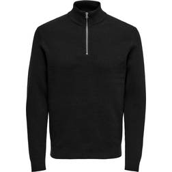 Only & Sons Zip Neck Ribbed Pullover - Black