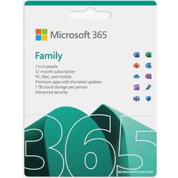 Microsoft 365 Family, Office Software for up to 6 people, PC/Mac, Tablets and Smartphones, 1 Year Subscription for 6 Users