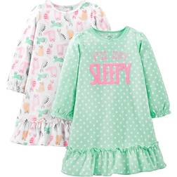 Carter's Toddler's Fleece Nightgowns 2-pack - Mint Green Dots/White Cat