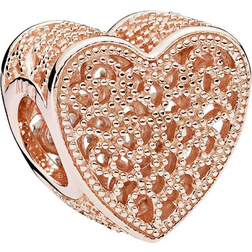 Pandora Filigree & Beaded Heart Charm - Rose Gold