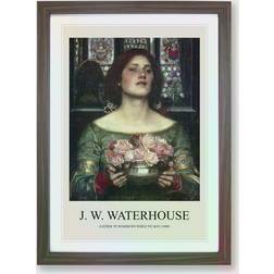 East Urban Home Girl With Flowers by John William Waterhouse Green/Black/Brown Framed Art 48x65cm