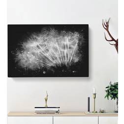 East Urban Home Dandelion Seed Canvas Painting Black/Grey/White Framed Art 50x35cm