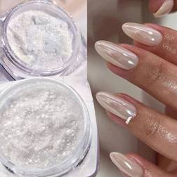 Shein Pearl White Nails Glitter Dust Chrome Y2 1Box - White