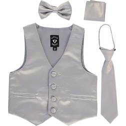 Igirldress Boy's Formal Satin Vest Set 4pcs - Silver